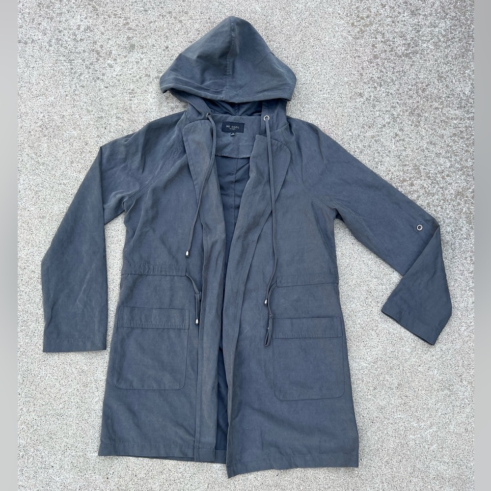 Be Cool Suede Feel Jacket Small Hooded Open Front Lightweight Casual Minimalist